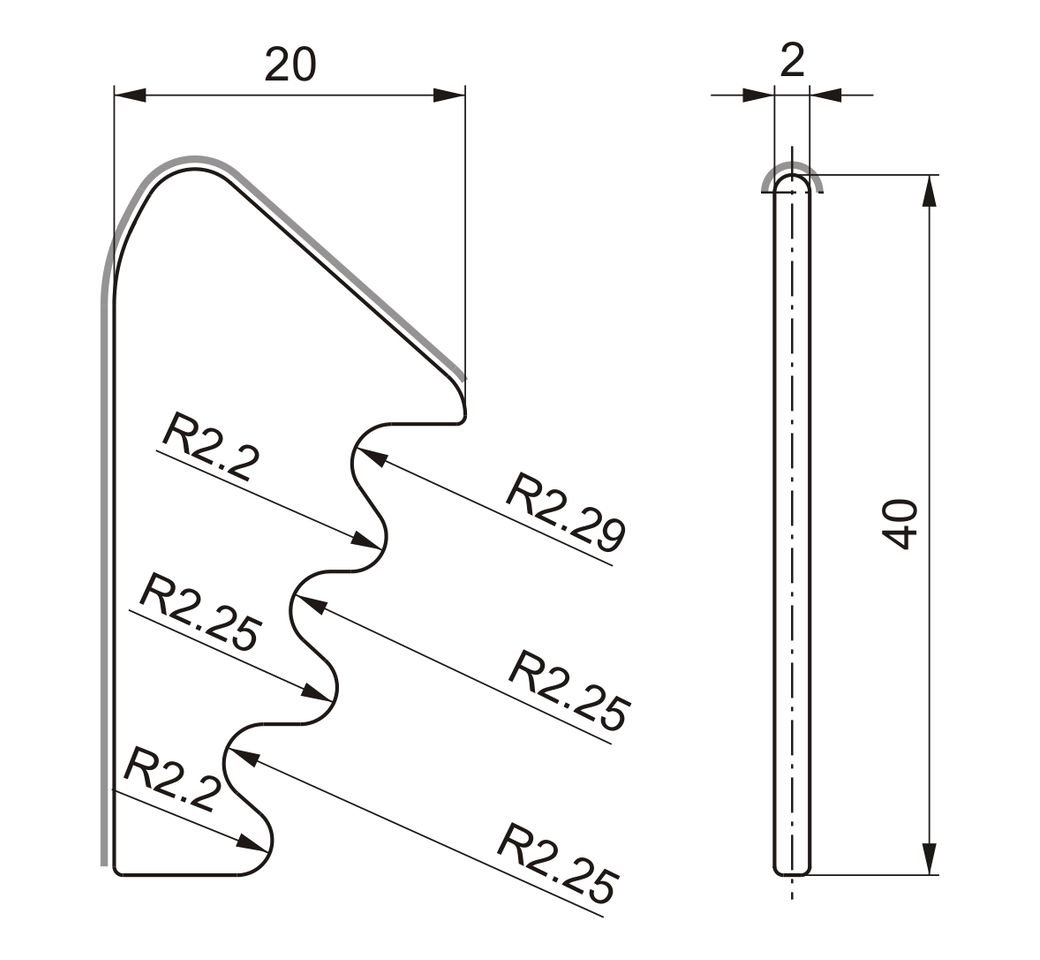 Profiled ceramic guide dimensional drawing
