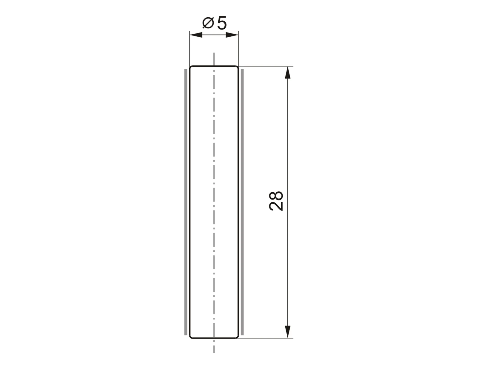 TF997-1114
BARMAG REF. 465241/0
99.7% ALUMINA · Guide Pin · Ø5 × 28