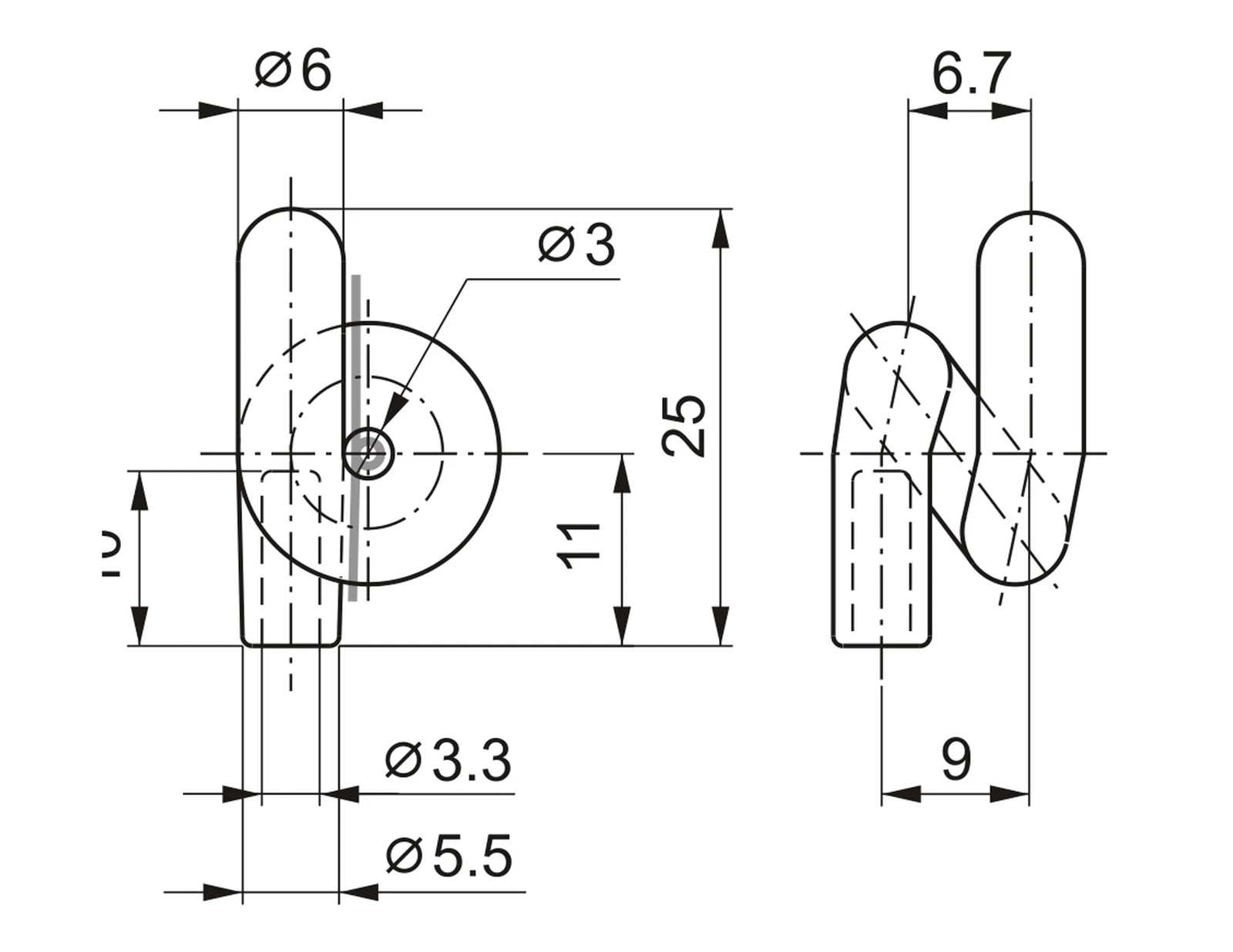 TF997-1249
BARMAG REF. 260370/9
99.7% ALUMINA · Eyelet Guide · Ø6 × 25