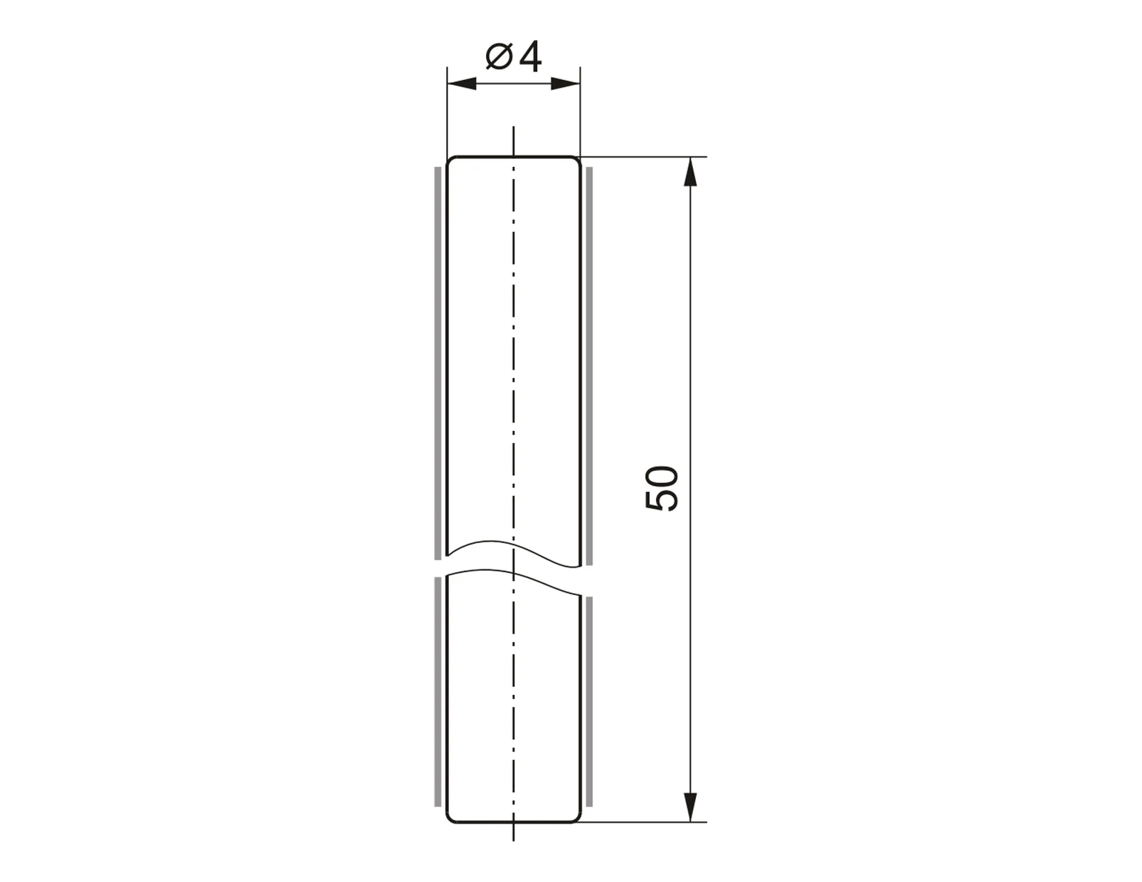 TF997-1112
BARMAG REF. 309620/5
99.7% ALUMINA · Guide Pin · Ø4 × 50